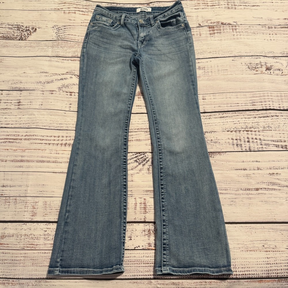 Telepatia Denim Jeans Light Wash Ankle Distressed Flair Womens 5/29 (Fits 27x28)